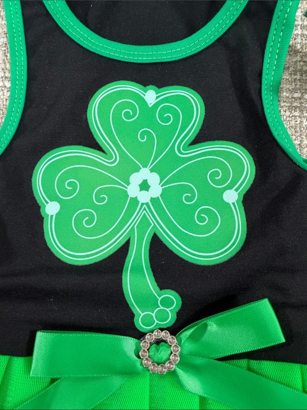 Green Shamrock Tutu Dress Costume with Headscarf -dogs medium